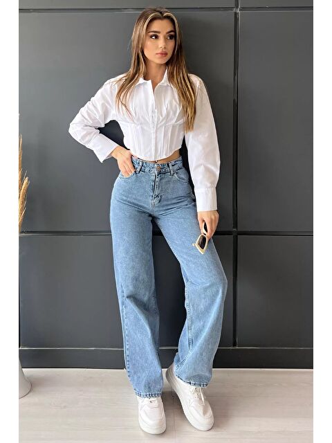 Gülseli Kadın Bol Paça Yüksek Bel Jean Pantolon - S000361151-17437