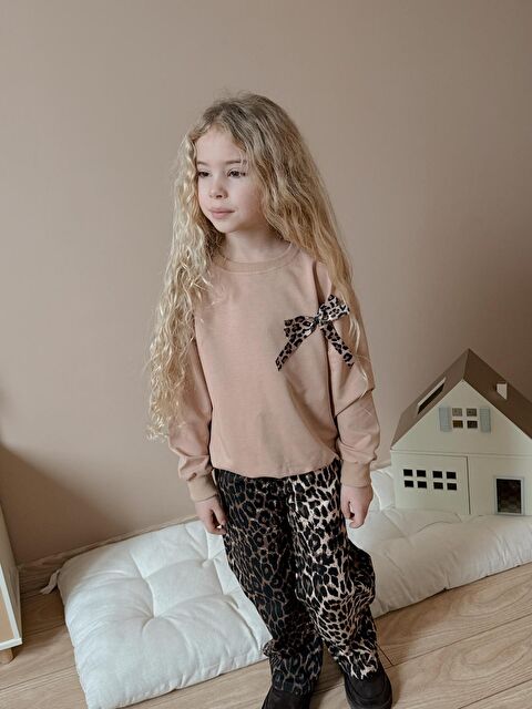 carla10 Kız Çocuk Leopar Desenli Beli Lastikli Pantolon ve Üst Sweat Takım - S000498164-19413