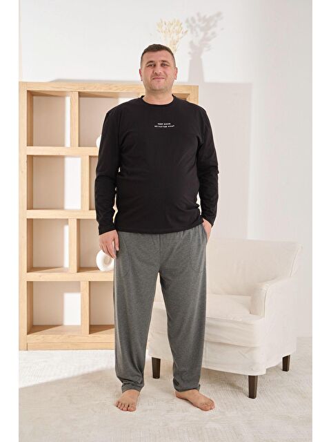 Formo Erkek %100 Pamuk Uzun Kollu Baskılı Battal Kaliteli Rahat Pijama Takımı - S000494294-19351