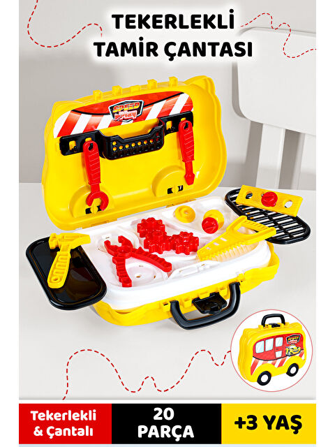 Meleni Toys 20 Parça Tekerlekli Oyuncak Tamir Seti - Çantalı Eğitici Meslek Oyunu Çocuk Tamir Çantası