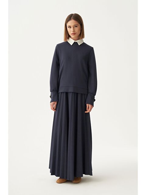 ALLDAY Lacivert-Yumuşak Dokulu Pliseli Etekli Takım - S000501491-21164