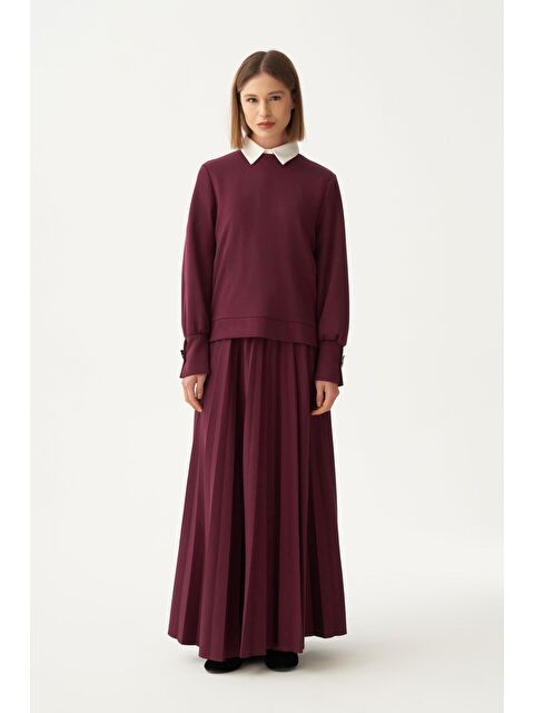 ALLDAY Bordo-Yumuşak Dokulu Pliseli Etekli Takım - S000501491-19951