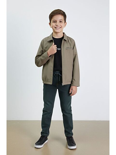 Cansın Mini Haki Yazılı Ceketli Jean Pantolonlu Erkek Çocuk 3lü Takım 23376 - S000498166-18547