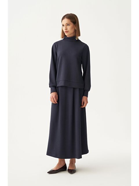 ALLDAY Lacivert-Yumuşak Dokulu Gold Düğmeli Etekli Takım - S000501439-21164