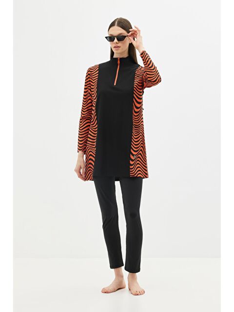 C&City Zebra Desenli 4'Lü Tesettür Mayo 6227 Kiremit/Siyah - S000377800-18657