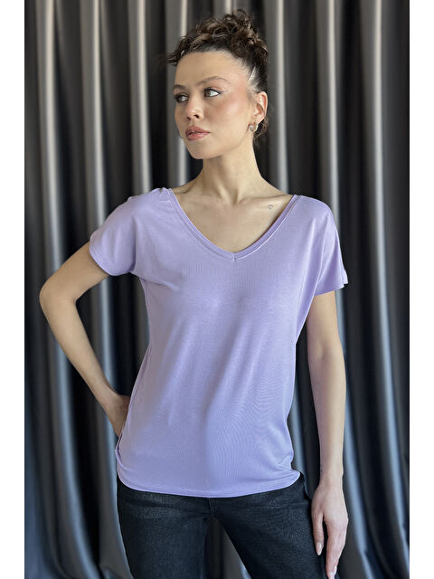 Gülseli Ön Arka V Yaka Kadın T-shirt - S000352202-17878