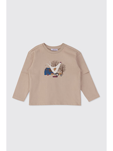 Panço Erkek Bebek Uzun Kollu Baskılı Bej Tişört - S000498167-19928