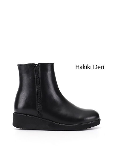 GÖNDERİ(R) Kadın SİYAH Çift Fermuarlı Dolgu Topuklu Hakiki Deri Bot - S000502507-19351