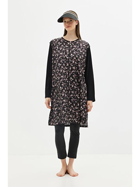 C&City Büyük Beden Paraşüt Kumaş Fermuarlı 4'Lü Tesettür Mayo 1403 Siyah - S000377802-19351