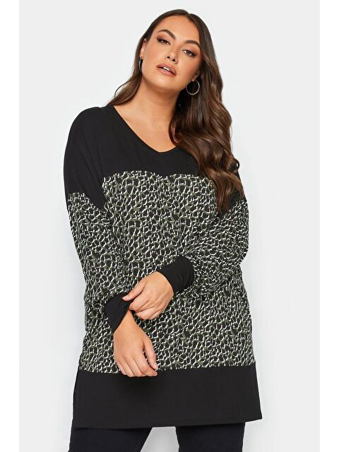 Stil Diva Büyük Beden Leopar Desenli Esnek Kumaş Uzun Kollu Uzun Kesim Bluz 302498 - S000459577-19351