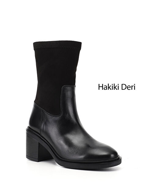 GÖNDERİ(R) Kadın SİYAH Fermuarlı Kalın Topuklu Hakiki Deri Streç Bot - S000493615-19351