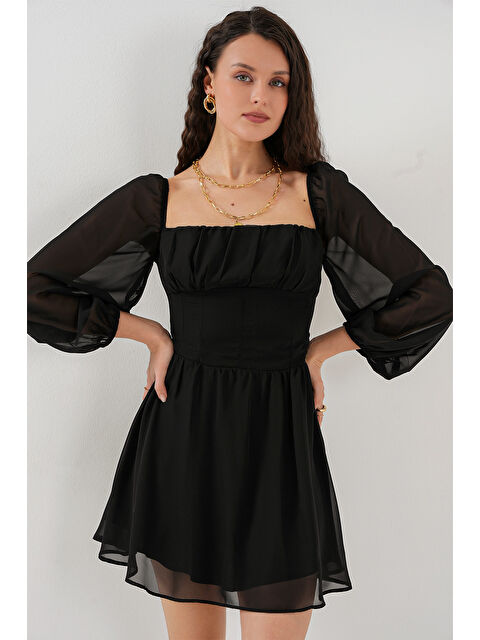 Bigdart Kadın Mini Tül Elbise 2514 - Siyah - S000360204-19351