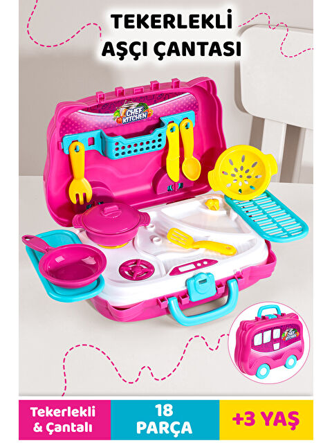 Meleni Toys 18 Parça Tekerlekli Oyuncak Mutfak Seti - Çantalı Mutfak Tava Tencere Aksesuarlı Aşçı Meslek Oyunu
