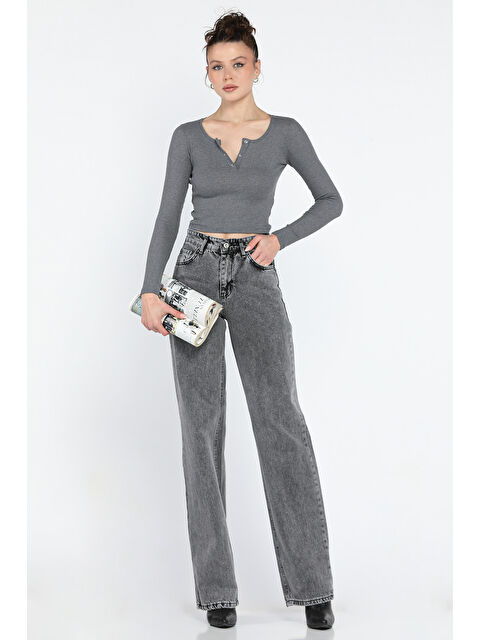 Gülseli Kadın Bol Paça Yüksek Bel Jean Pantolon - S000361151-20600