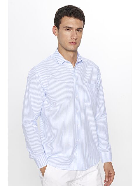 TUDORS Erkek Regular Fit Klasik Kesim Tek Cepli Çizgili İtalyan Yaka Gömlek - S000238290-23173