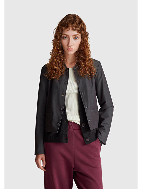 United Colors Of Benetton Kadın Antrasit Gri Viskoz Karışımlı Cep Detaylı Önü Çıtçıtlı Ceket - S000461592-29666