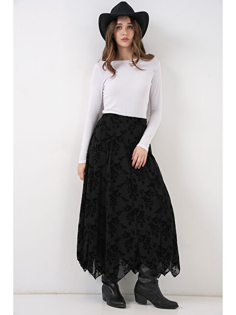 Bigdart Kadın Desenli Astarlı Etek 8059 - Siyah - S000505862-19351