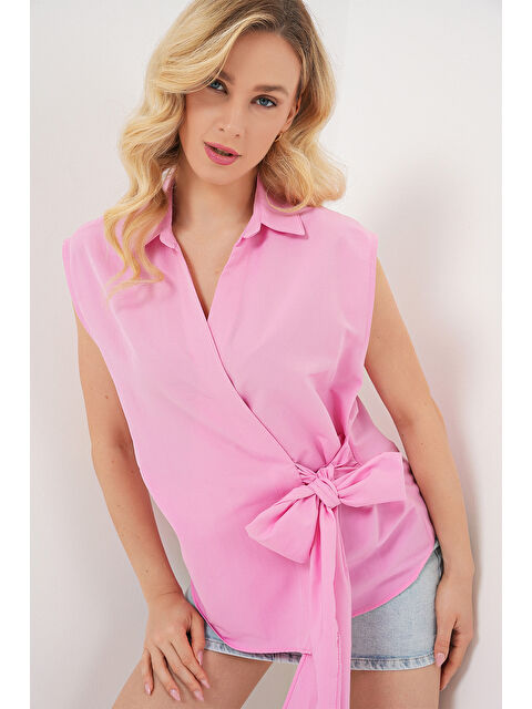 Bigdart Kadın Sıfır Kol Anvelop Gömlek 20343 - Pembe - S000410617-20024