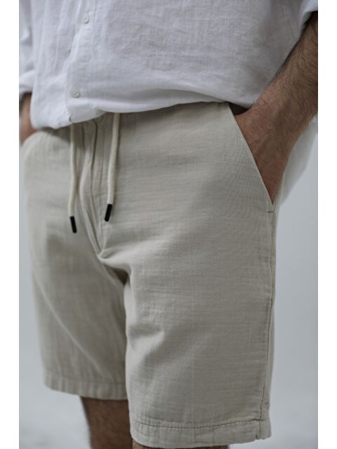 Tarz Cool Erkek Musli Bağcıklı Keten Şort