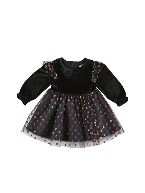 Panço Kız Bebek Puantiye Detaylı Siyah Abiye Elbise - S000523625-19351