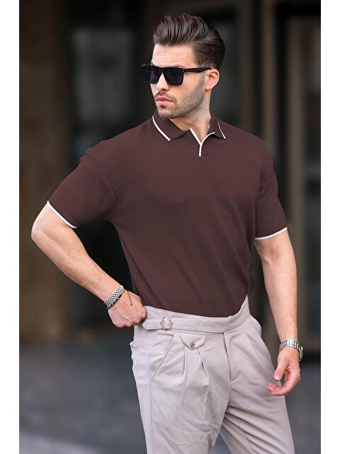 Madmext Kahverengi Polo Yaka Kısa Kollu Triko Erkek Tişört 6900 - S000225686-19413