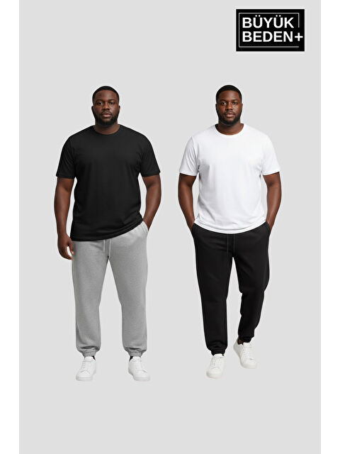 Süperlife Erkek Büyük Beden İkili Jogger Paça Lastikli İnce Eşofman Altı Seti SPR26BEA951+2 - S000487465-37287