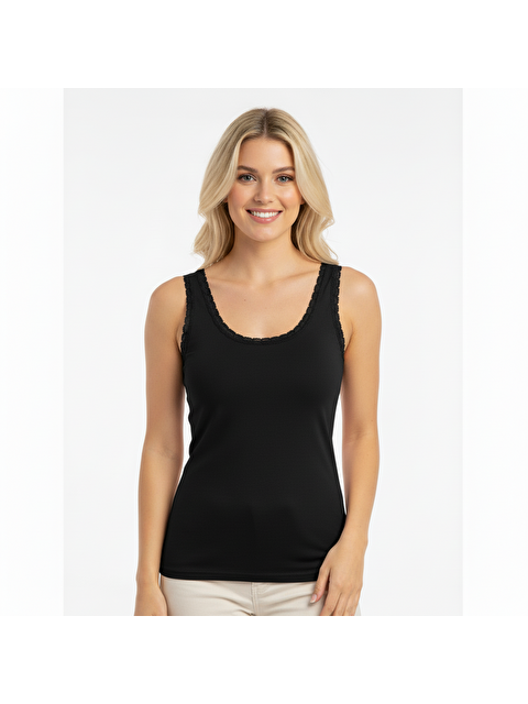 Bonbon Kadın Pamuklu Süs Dantelli Kalın Askılı Atlet Bb2092