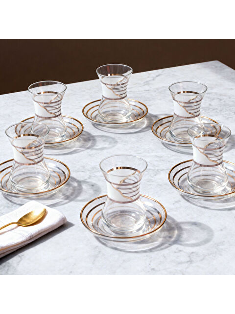 GÜRAL PORSELEN Güral Cam 12 Parça 6 Kişilik İnce Belli Çay Takımı 50576 - S000486821-37646