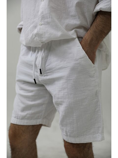 Tarz Cool Erkek Musli Bağcıklı Keten Şort