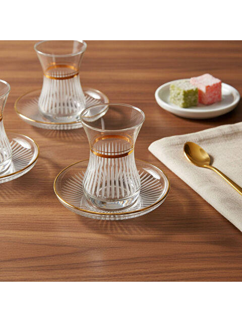 GÜRAL PORSELEN Güral Cam 12 Parça 6 Kişilik Elit Çay Takımı Altın - S000486824-37646