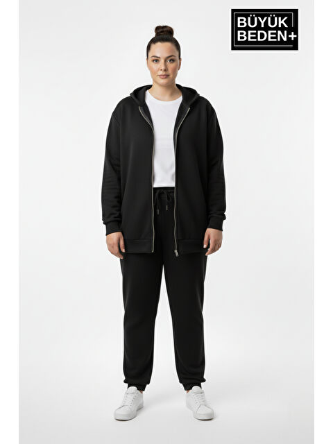 Süperlife Kadın Büyük Beden Fermuarlı Kapüşonlu Sweatshirt Hırka - Rahat Kalıp SPR26BHR960 - S000481146-19351
