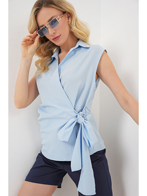 Bigdart Kadın Sıfır Kol Anvelop Gömlek 20343 - Mavi - S000410617-17234