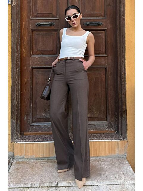 Madmext Kahverengi Yüksek Bel Kumaş Pantolon Mg2285 - S000333196-19413