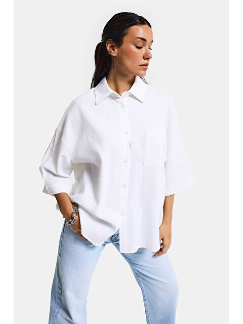 It's Basic Kadın Beyaz Renk s6-2 %100 Pamuk Oversize Gömlek - S000505865-20063