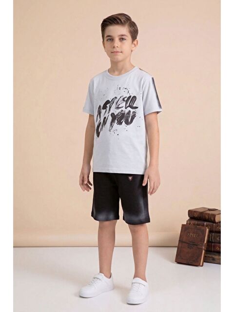 Cansın Mini Gri Grafiti Baskılı Tişörtlü Şortlu Erkek Çocuk 2li Takım 23774