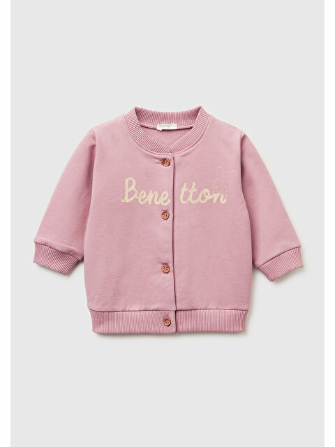 United Colors Of Benetton Bebek Gül Kurusu Önü Logo Baskılı Düğmeli Bomber Yaka Şardonlu Sweatshirt Hırka - S000488020-20022