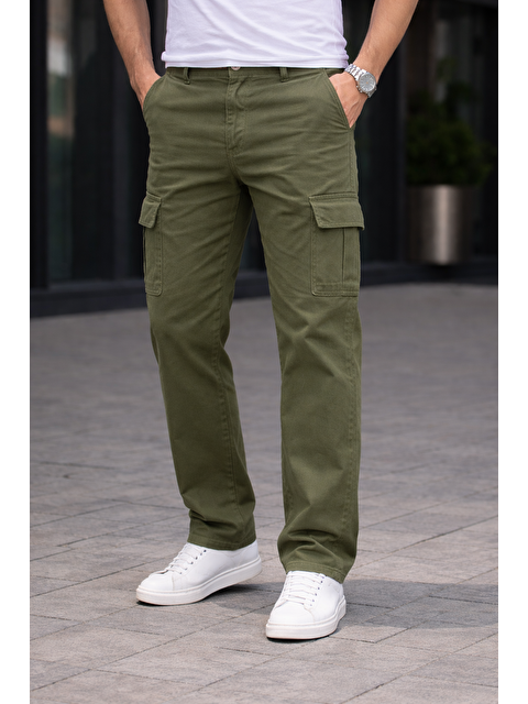 Comstar Erkek Trend Bol Paça Günlük Kargo Haki Baggy Pantolon