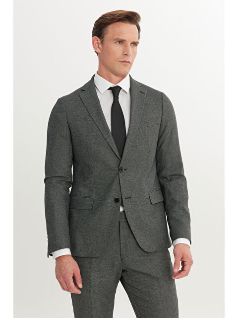 Altınyıldız Classics Erkek Siyah-Gri Slim Fit Dar Kesim Mono Yaka Çift Pantolonlu Takım Elbise - S000402735-37430