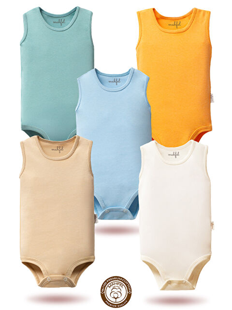 Mahfel %100 Pamuklu Atlet 5'li Baskısız Çıtçıtlı Bebek Body Zıbın FSW - S000513190-20055