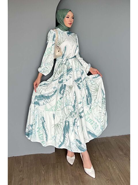 Bigdart Kadın Desenli Uzun Tesettür Elbise 2586 - Çağla - S000491203-5236