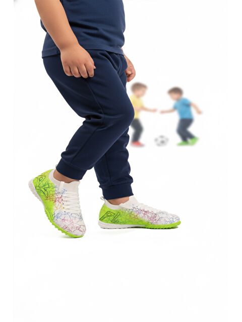 Playup Beyaz Yeşil Bilekten Çoraplı Erkek Çocuk Halı Saha Ayakkabısı FH-252-153 F - S000461607-37240