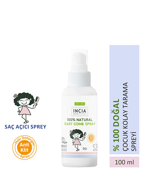 INCIA %100 Doğal Kolay Tarama Spreyi Çocuklar İçin Nemlendirici Parlaklaklaştırıcı Anti-Klit 100 ml - S000362026-23173