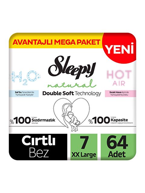 Sleepy Natural Double Soft Avantajlı Mega Paket Bebek Bezi 7 Numara Xxlarge 64 Adet