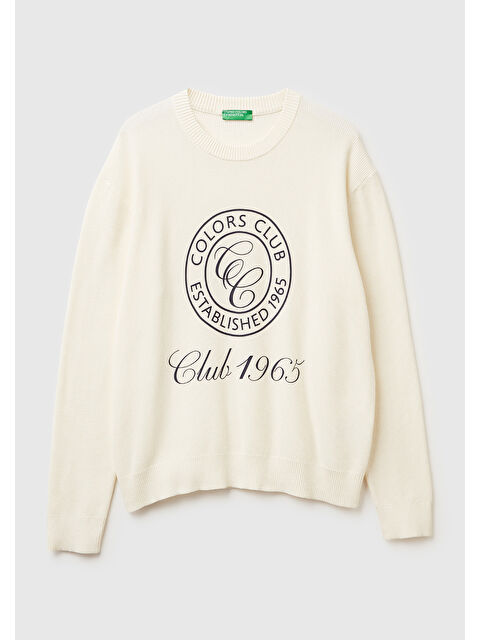 United Colors Of Benetton Erkek Krem %100 Koton_Bisiklet Yaka Rahat Kalıp Kazak - S000461611-19966