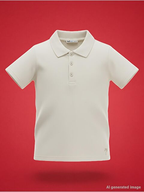 Civil Boys Erkek Çocuk Palmiye Nakışlı Polo Yaka 6-9 Yaş Tişört - Bej