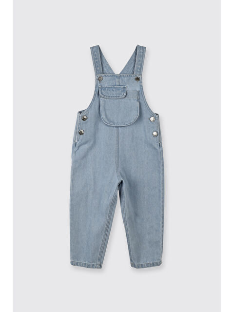 Panço Kız Bebek Arka Bedeni Etiket Detaylı Yıkamalı Jean Mavi Salopet - S000508221-17234