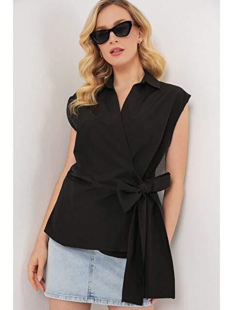 Bigdart Kadın Sıfır Kol Anvelop Gömlek 20343 - Siyah - S000410617-19351