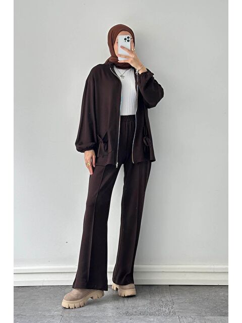 Lamelif Biyeli Cepli İkili Takım Acı Kahverengi - S000515315-28102