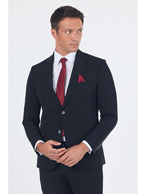 İMZA Siyah Mono Yaka Yarım Astar 6 Drop Slim Fit Beli Lastikli Takım Elbise 1001250121 - S000401250-19351