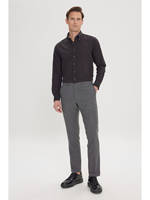 Altınyıldız Classics Erkek Siyah Slim Fit Kuş Gözü Desenli Esnek Beli Lastikli Bağlamalı Pantolon